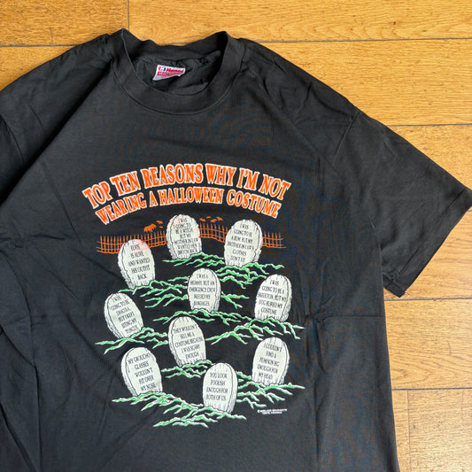 Vintage 1991 Funny Halloween Single Stitch Black Graphic T-Shirt - L