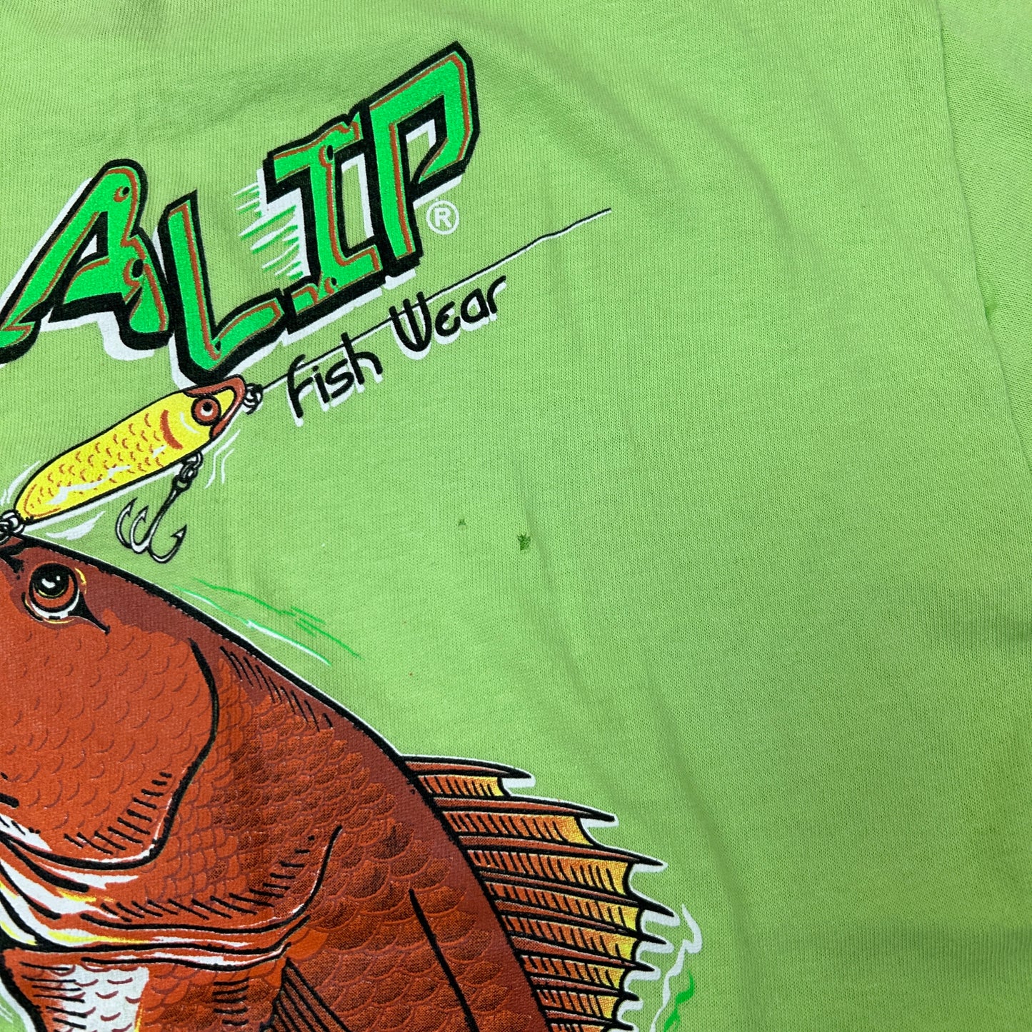 Vintage 90s Rip A Lip Fishing Graphic Green T-Shirt - XS