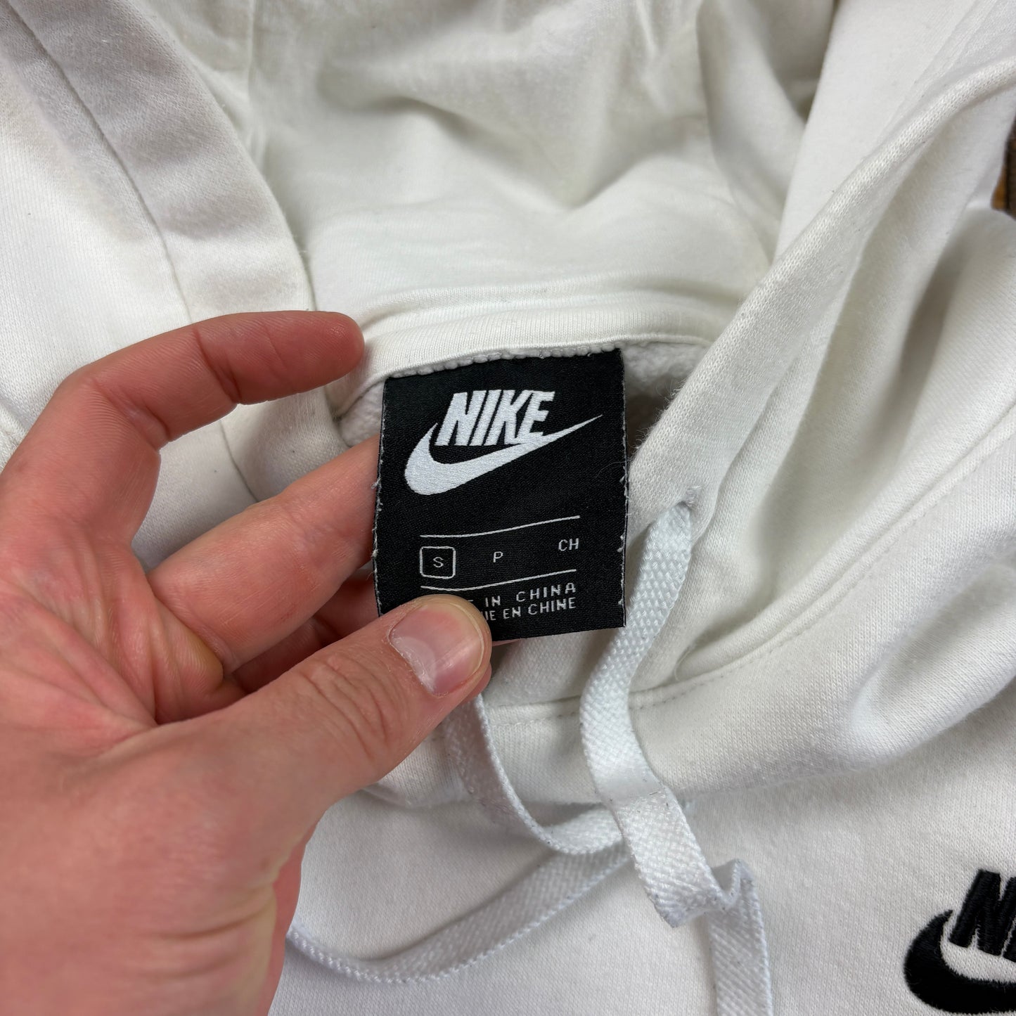 Vintage Nike White Embroidered Hoodie Sweatshirt - S