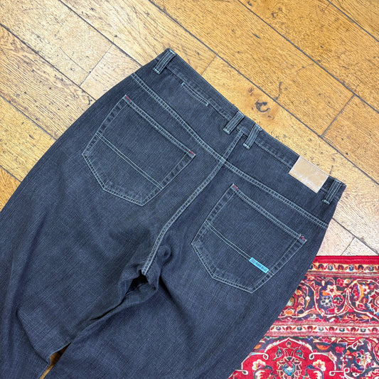 Vintage Grey Embroidered Y2K Hip Hop Baggy Jeans - 42