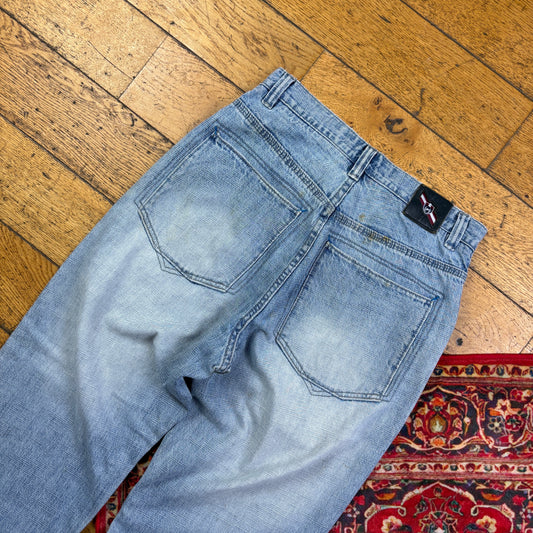 Vintage Phat Farm Blue Embroidered Y2K Hip Hop Baggy Jeans - 34