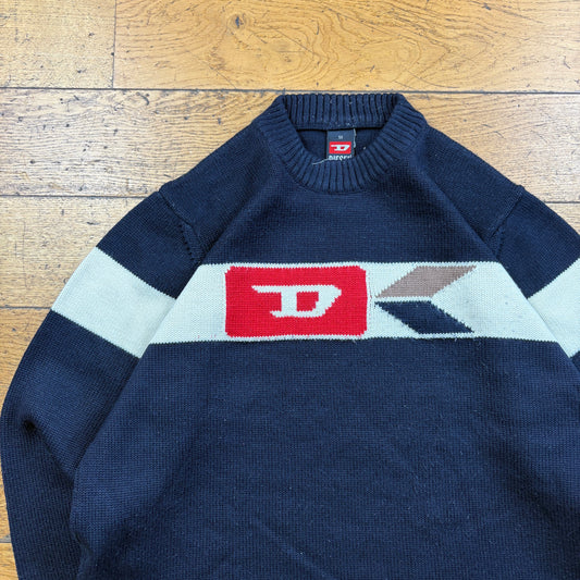 Vintage Diesel Navy Knit Jumper Sweatshirt - M
