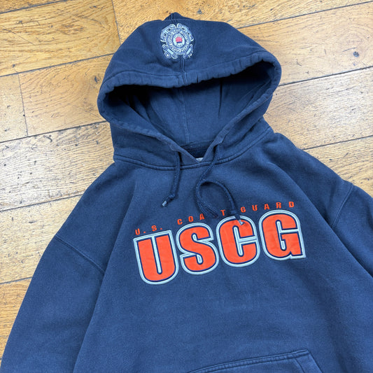 Vintage Champion US Coast Guard Navy Embroidered Hoodie Sweatshirt - L