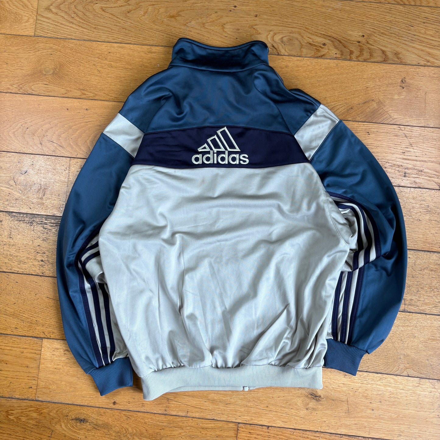 Vintage Adidas Cream Blue Tracksuit Track Shell Windbreaker Jacket - M