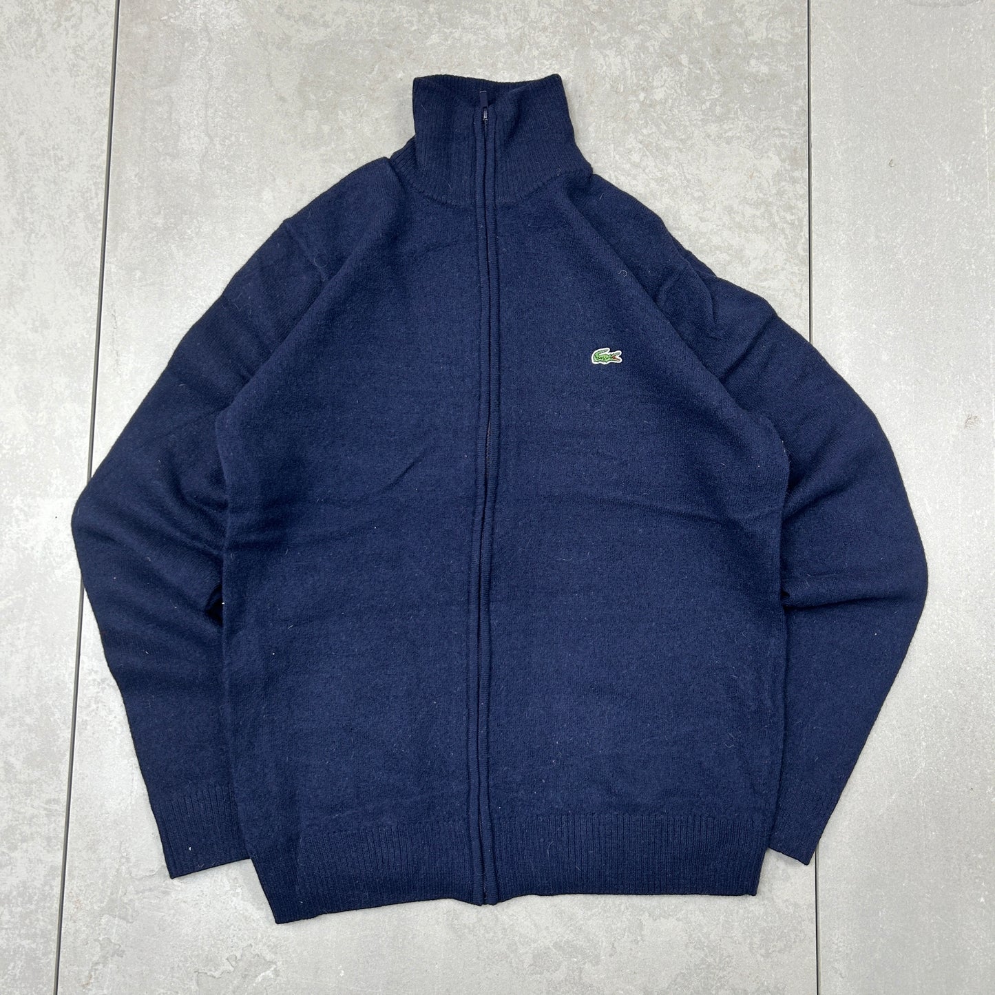 Vintage Lacoste Zip Wool Navy Knit Jumper - S