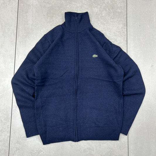 Vintage Lacoste Zip Wool Navy Knit Jumper - S