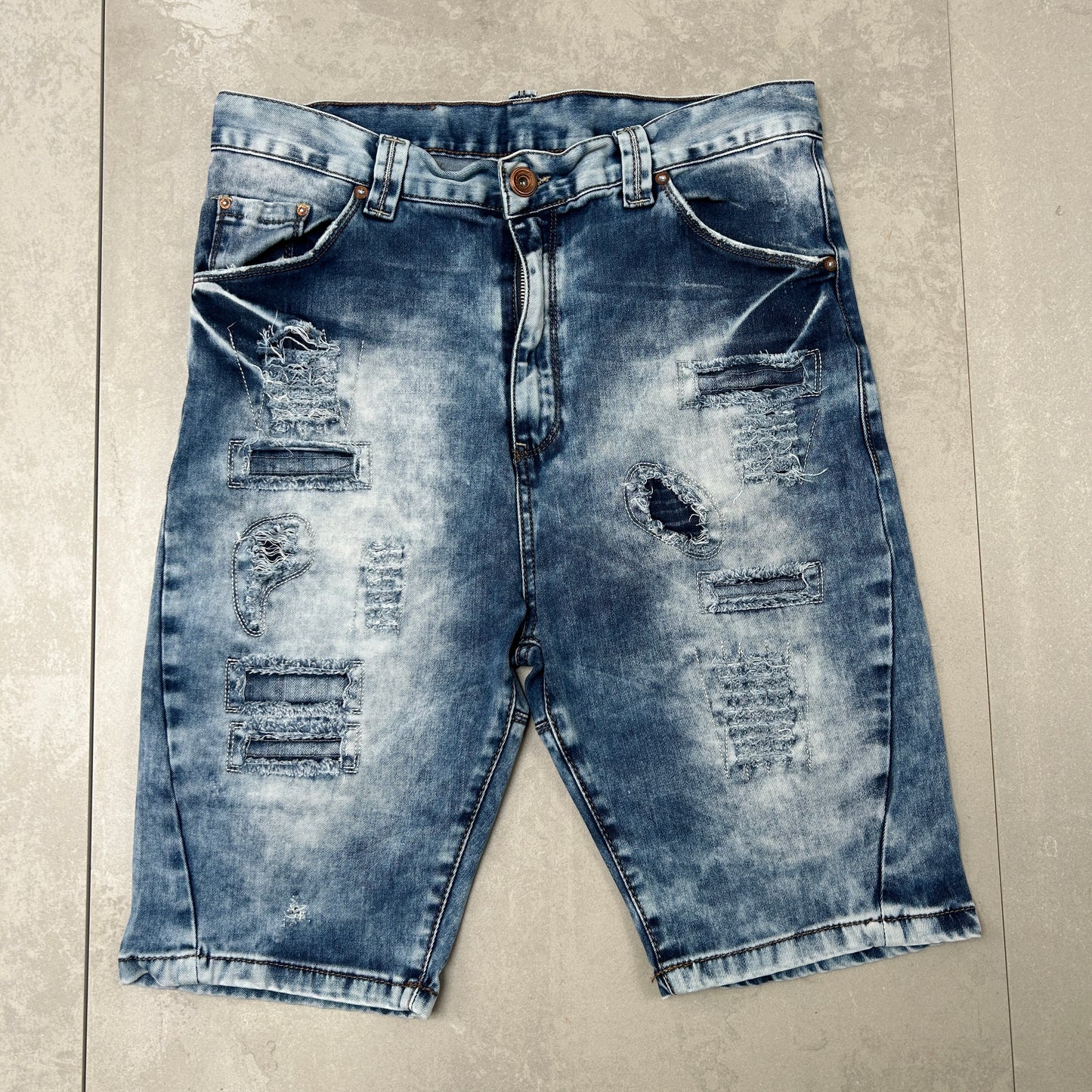 Vintage Embroidered Hip Hop Blue Shorts Jorts - 34