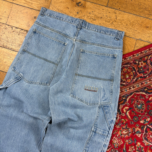 Vintage Aztlan Blue Carpenter Embroidered JNCO Style Y2K Baggy Jeans - 36