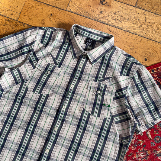 Vintage Oakley Short Sleeve Check Cream Embroidered Shirt - XL