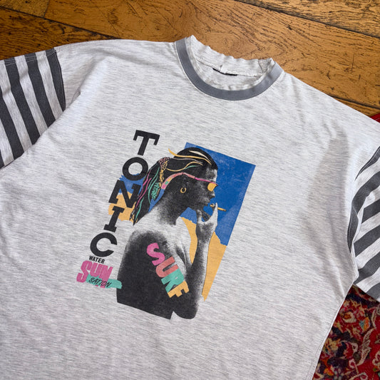 Vintage 90s Grey Surfwear Stripe Graphic T-Shirt - XL