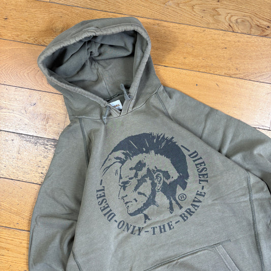 Vintage Y2K Khaki Diesel Hoodie Sweatshirt - L