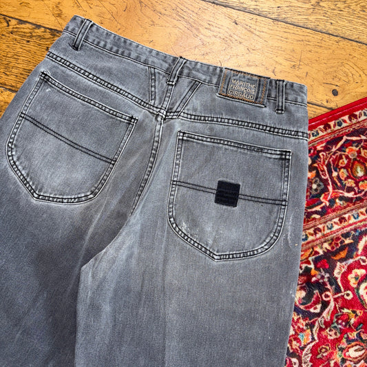 Vintage Marithe Francois Girbaud Embroidered Hip Hop Grey Baggy Shorts Jorts -34