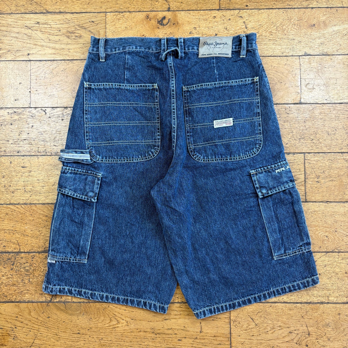 Vintage Pepe Jeans Cargo Embroidered Blue Hip Hop Baggy Shorts Jorts - 34