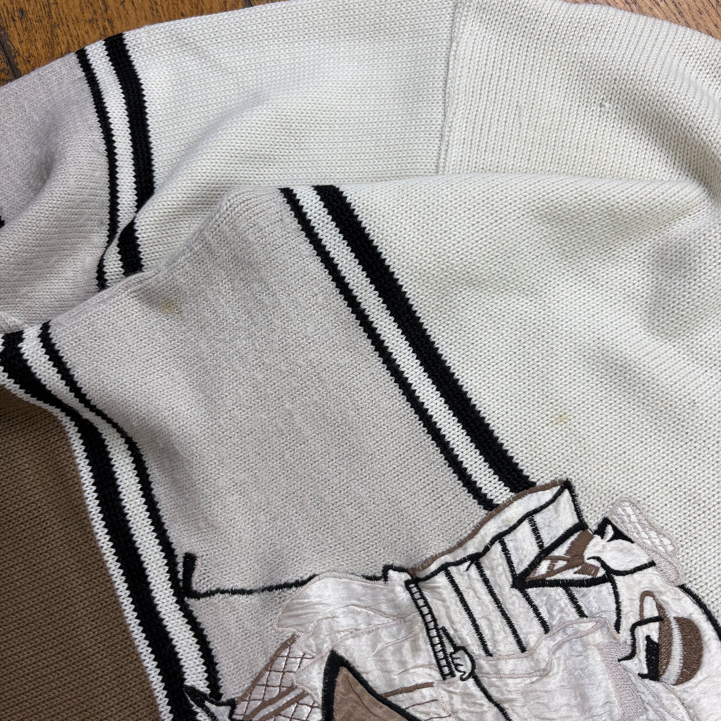 Vintage Cream Golf Embroidered Chunky Knit Jumper - S