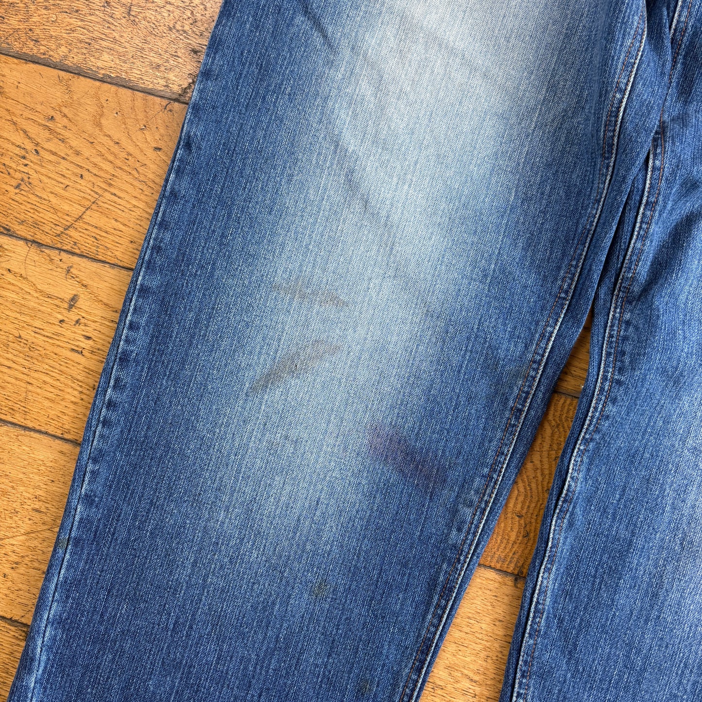 Vintage Webs Blue Embroidered Y2K Hip Hop Baggy Jeans - 38