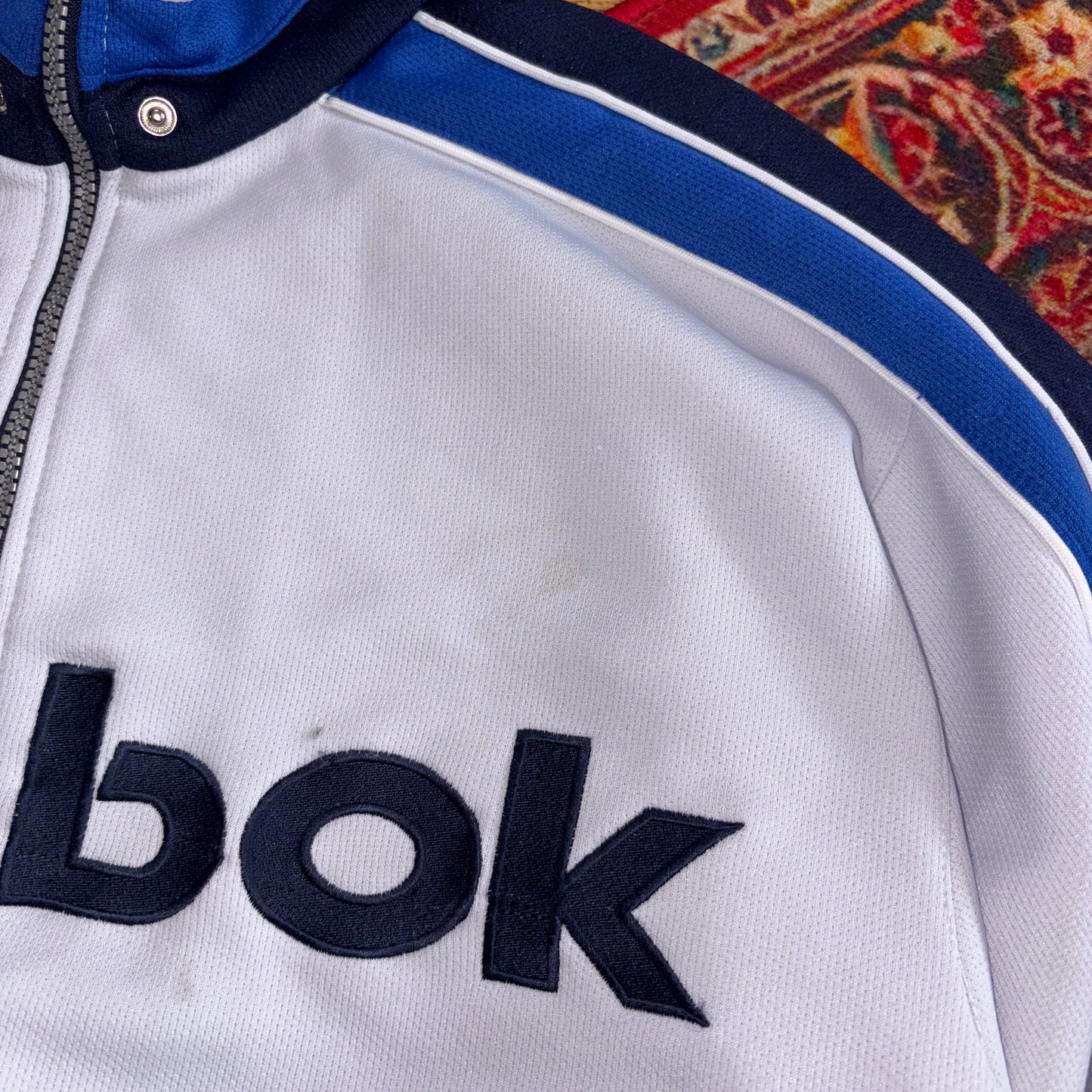 Vintage Reebok White Blue Tracksuit Track Shell Windbreaker Jacket - S