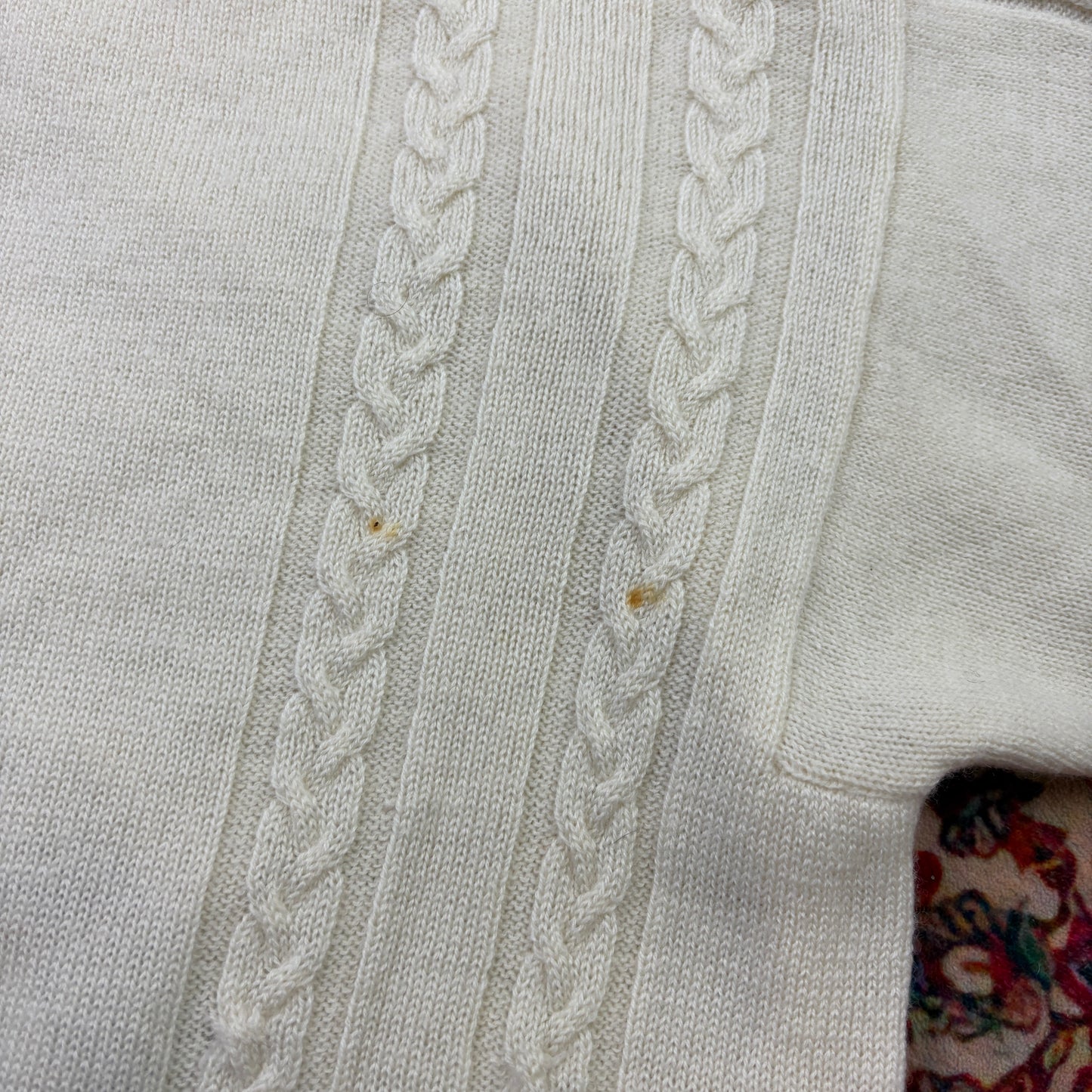 Vintage Embroidered Cream Cable Chunky Knit Jumper - XS