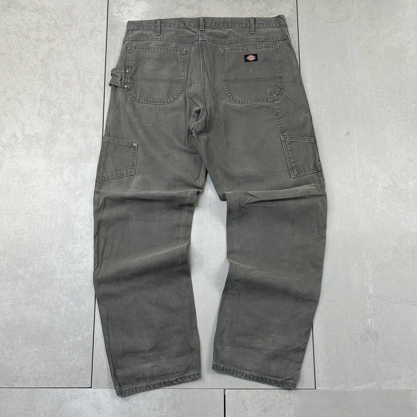 Vintage Dickies Workwear Carpenter Baggy Grey Khaki Trousers - 38