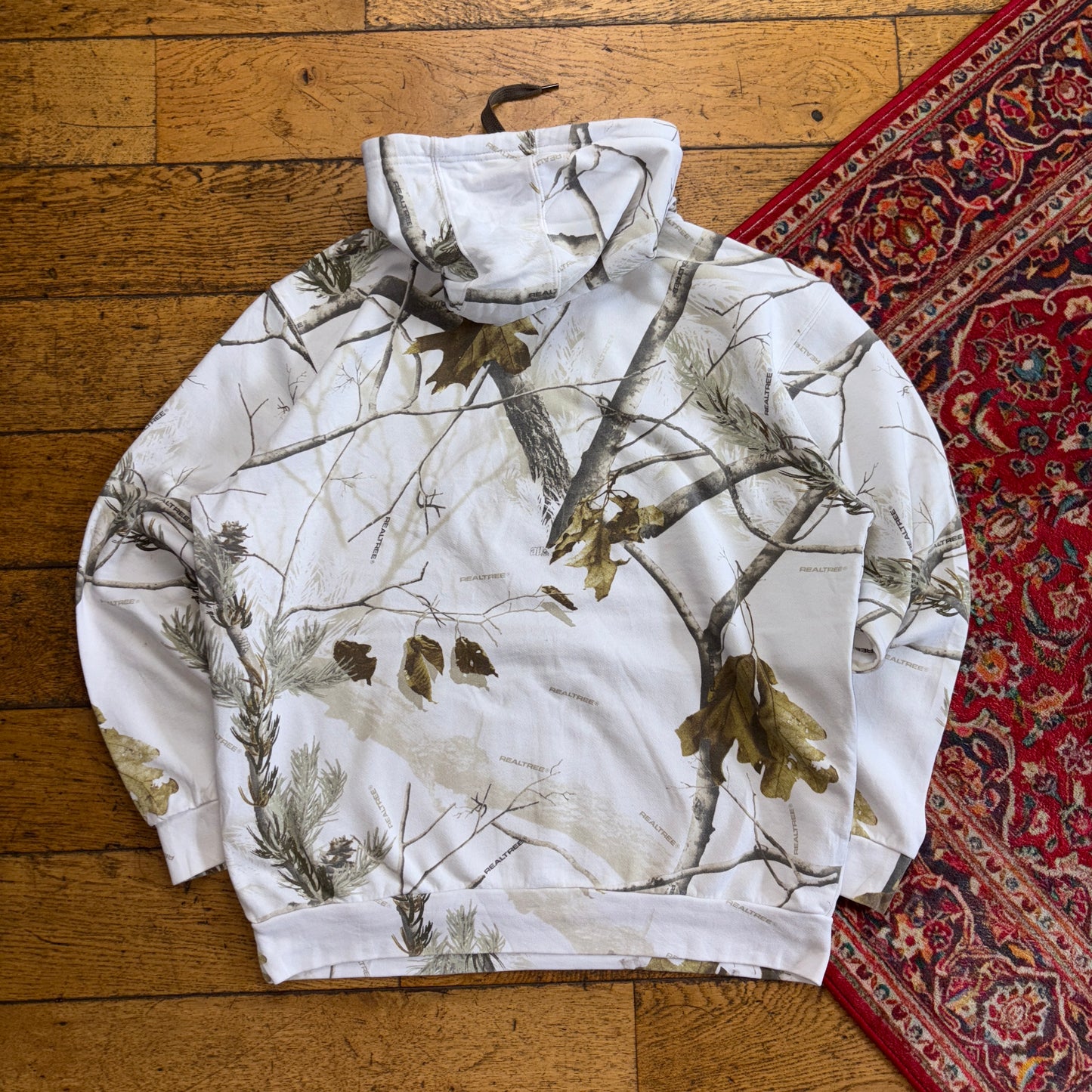 Vintage Realtree Camo White Hoodie Embroidered Sweatshirt - XL