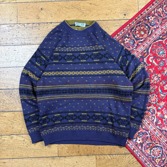 Vintage Purple Pattern Italian Knit Jumper - M