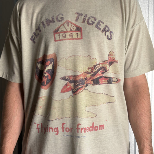 Vintage 1987 Avirex Cream Flying Tigers Single Stitch Graphic T-Shirt - L