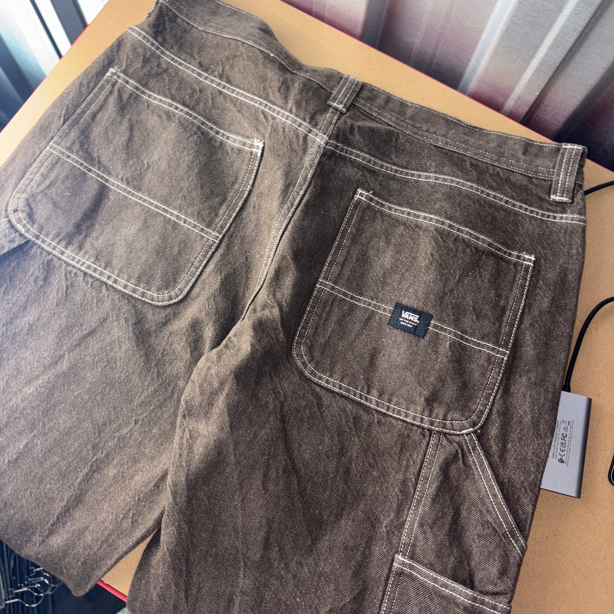 Vans Brown Skate Cut Off Embroidered Japanese Denim Hip Hop Y2K Baggy Jeans - 38