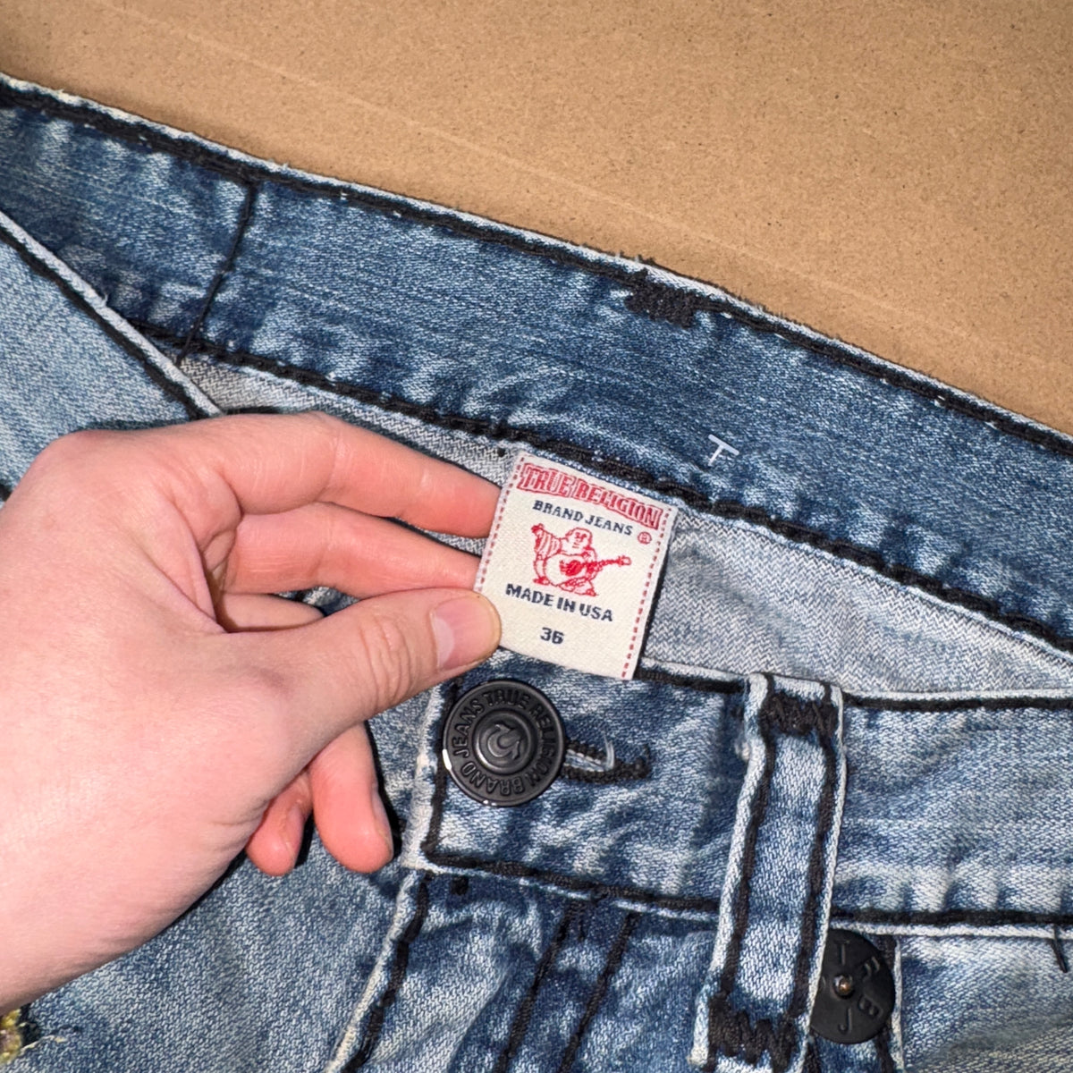 True Religion Ricky Super T Baggy Embroidered Bootcut Jeans Blue y2K - 38L