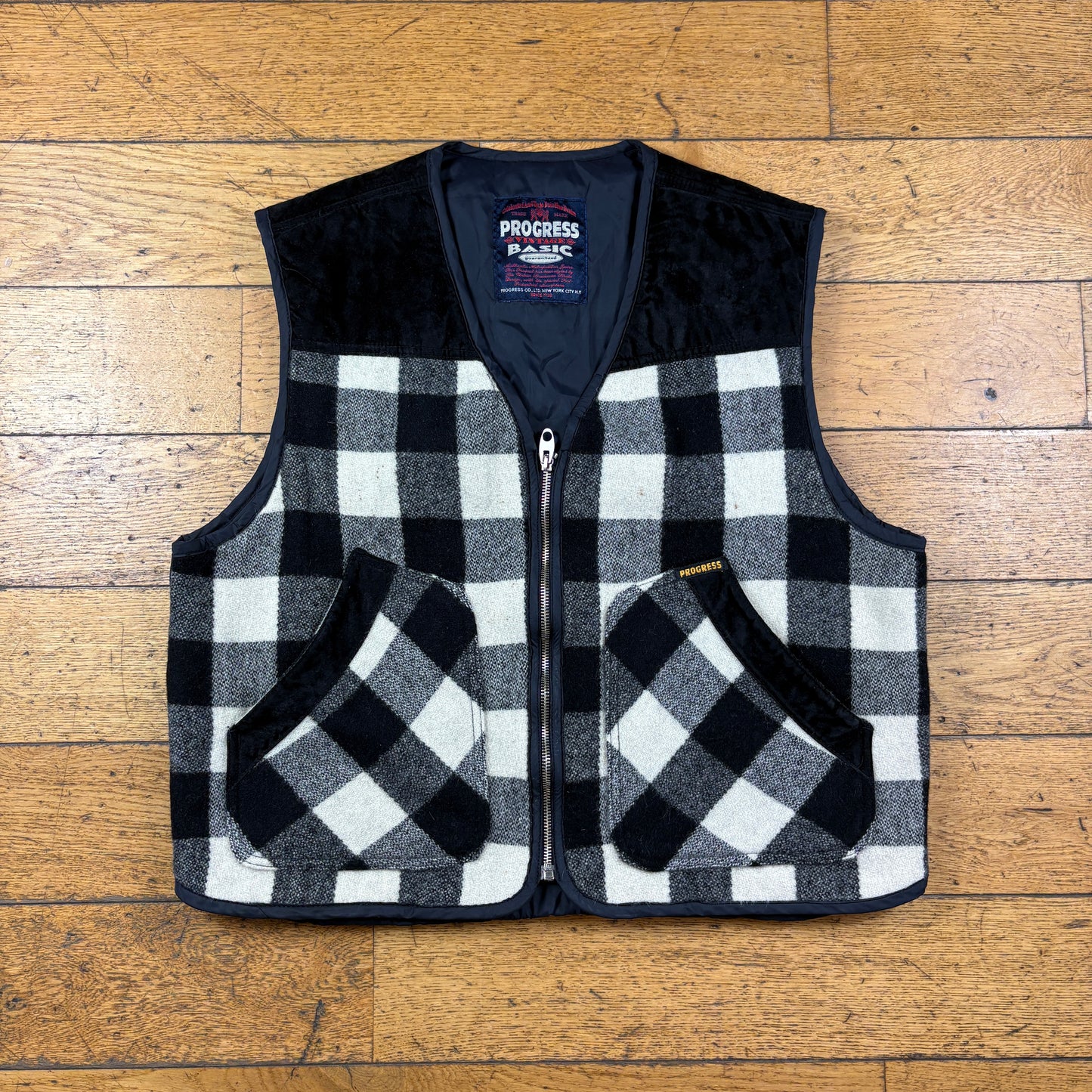Vintage Progress Black Check Plaid Flannel Gilet Vest - M/L