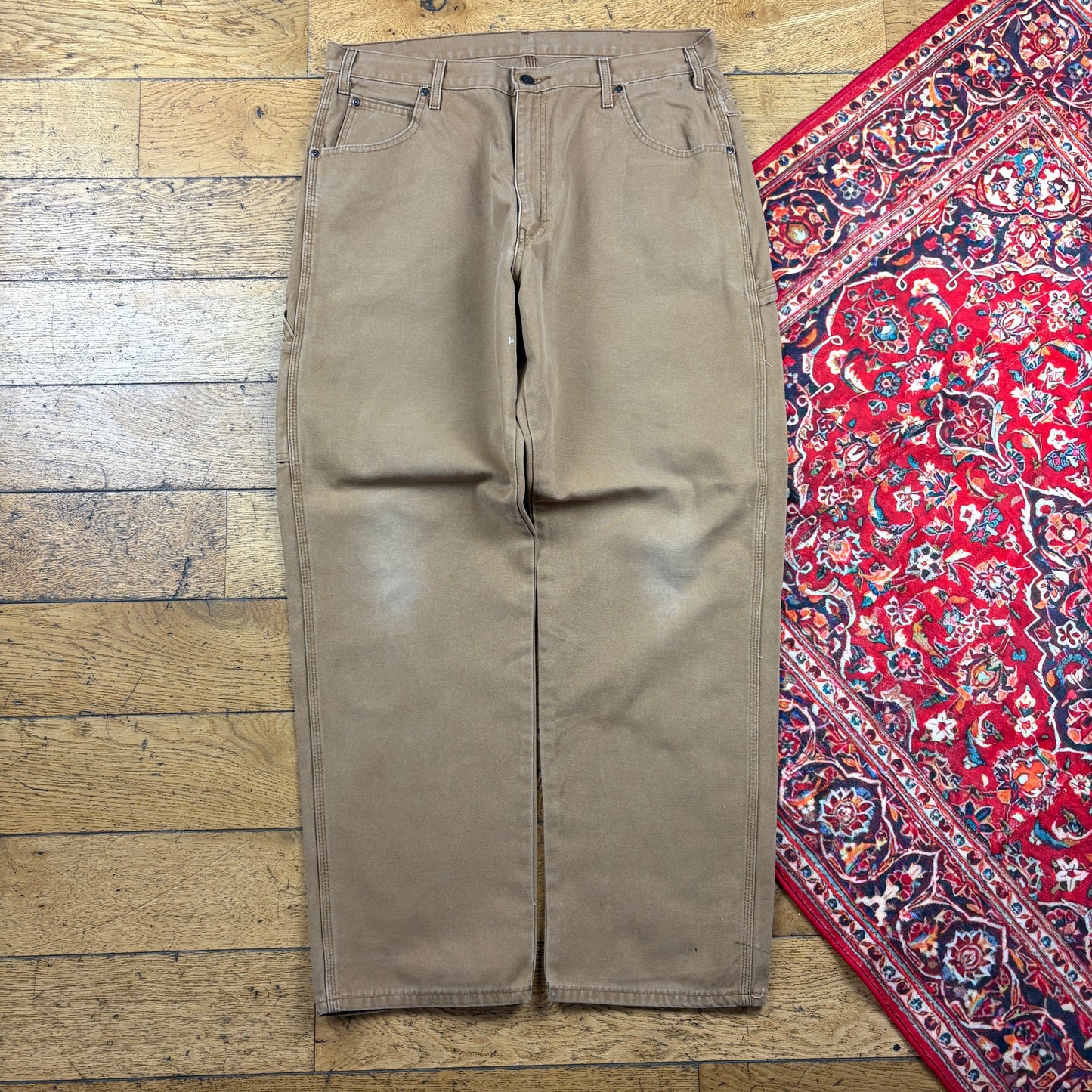 Vintage Dickies Workwear Carpenter Baggy Brown Trousers - 36