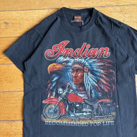 Vintage 90s Indian Motorbike Single Stitch Black Graphic T-Shirt - S