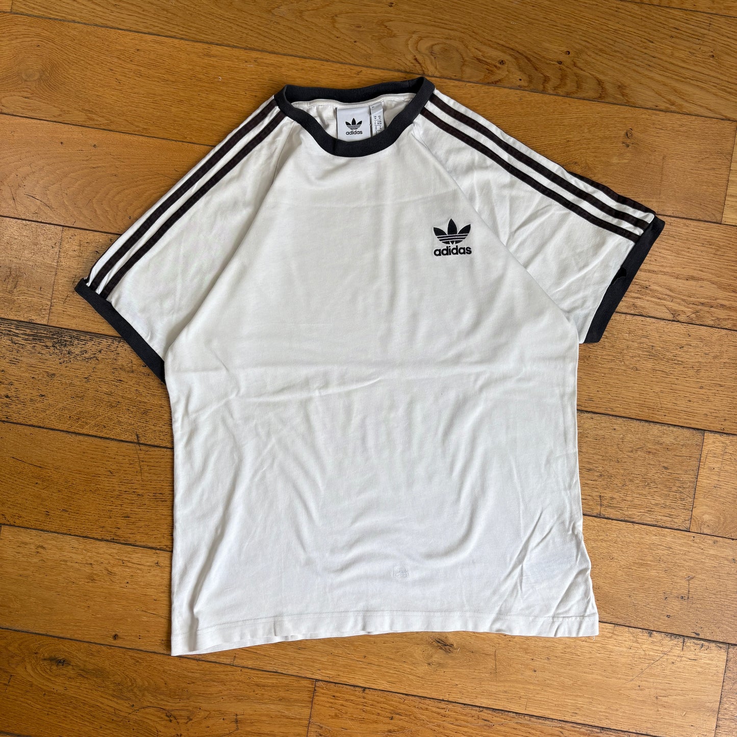Vintage Adidas White Stripe Graphic T-Shirt - S