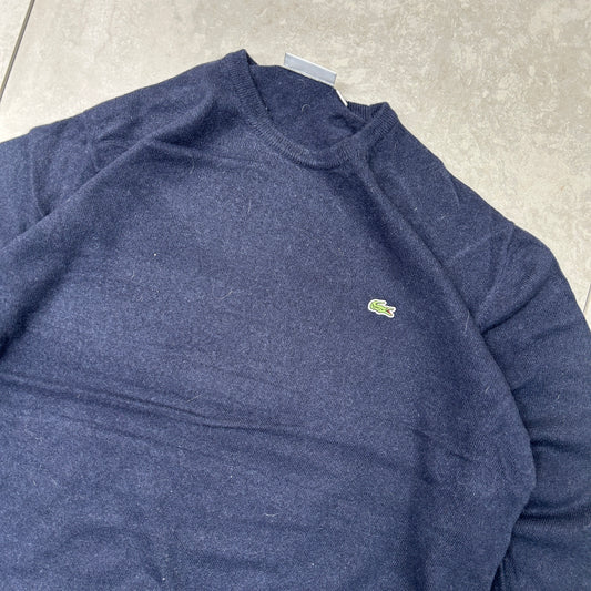 Vintage Lacoste Navy Embroidered Knit Jumper - XL