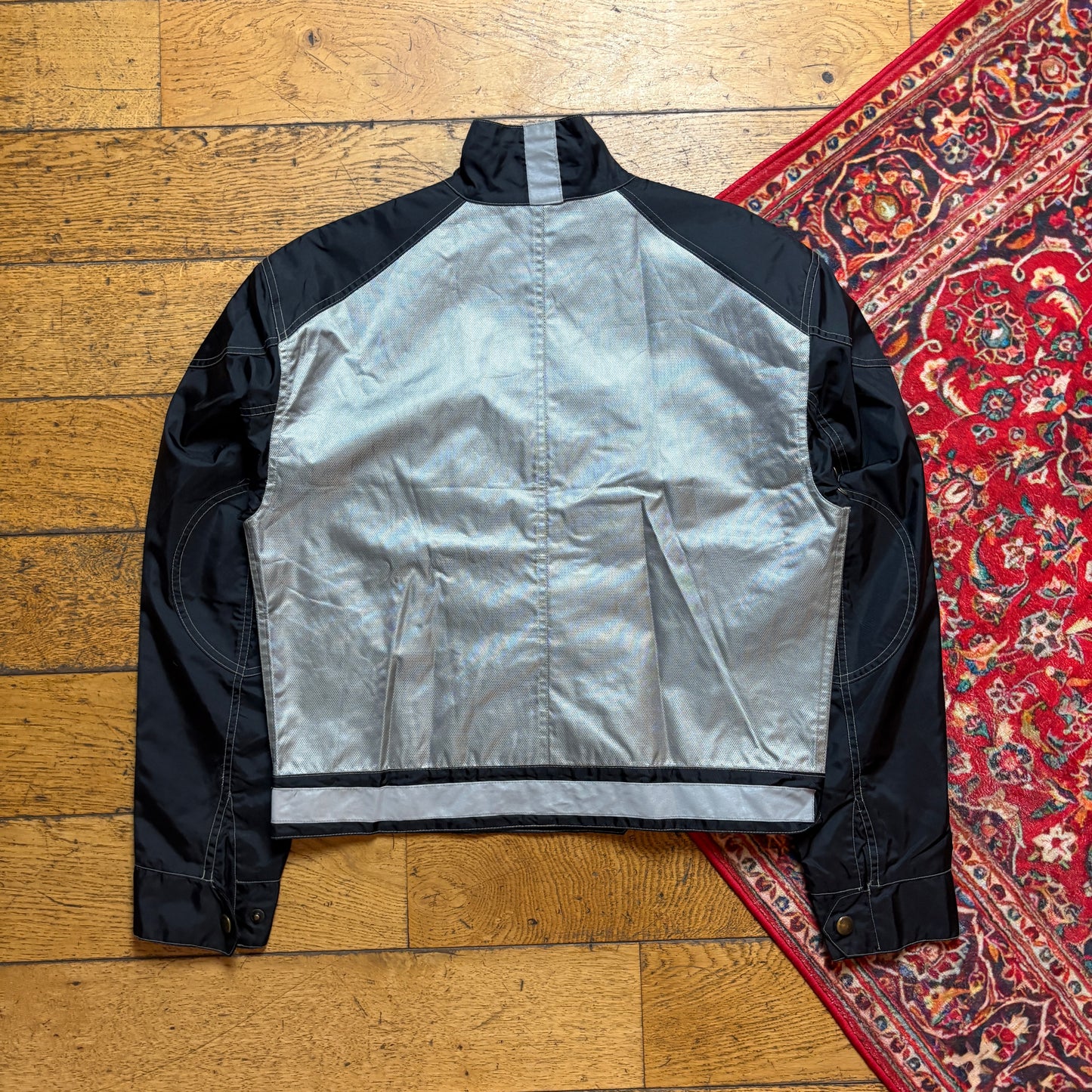 Vintage Black Grey Nylon Biker Cropped Jacket - S