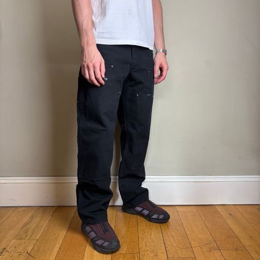 Vintage Carhartt Black Double Knee Workwear Carpenter Baggy Trousers - 32R