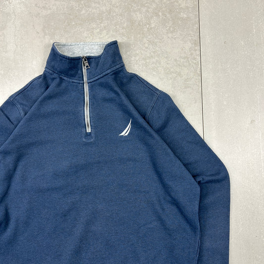Vintage Nautica Embroidered Quarter Zip Blue Sweatshirt - M