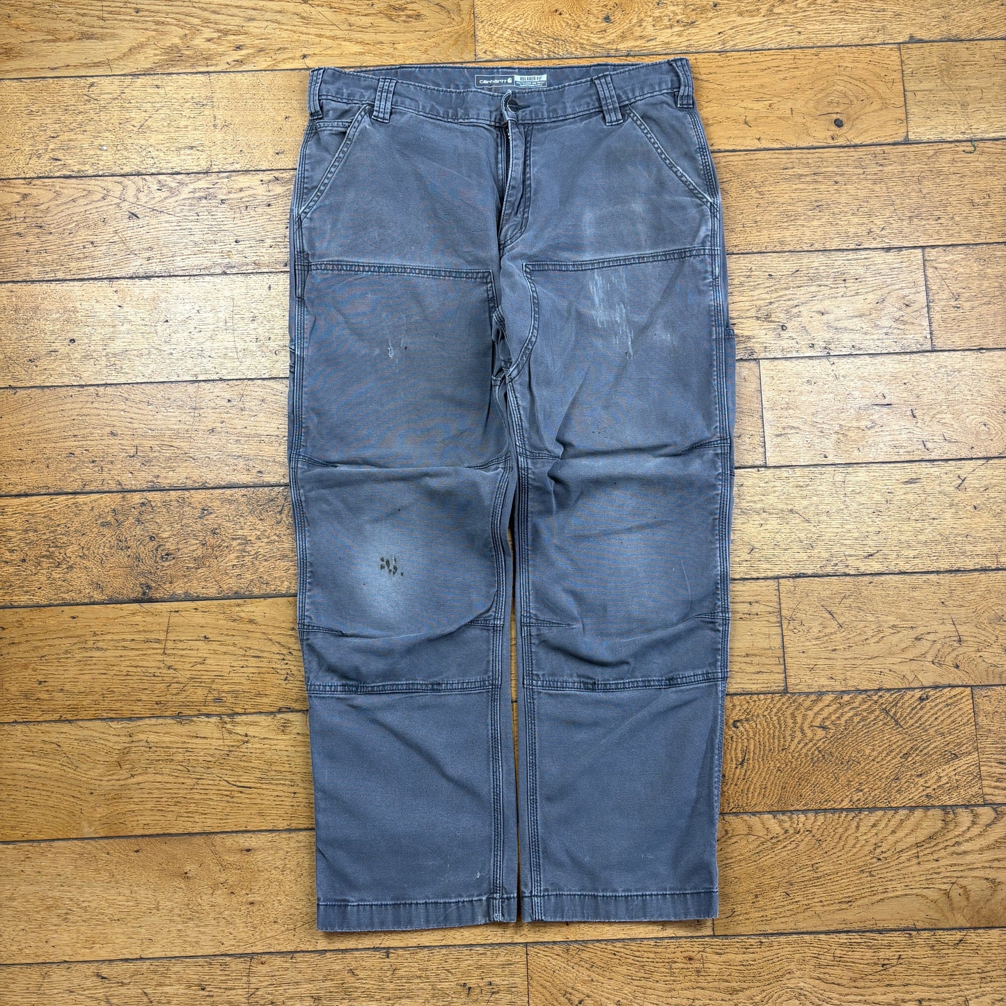 Vintage Carhartt Grey Double Knee Workwear Carpenter Baggy Trousers - 36
