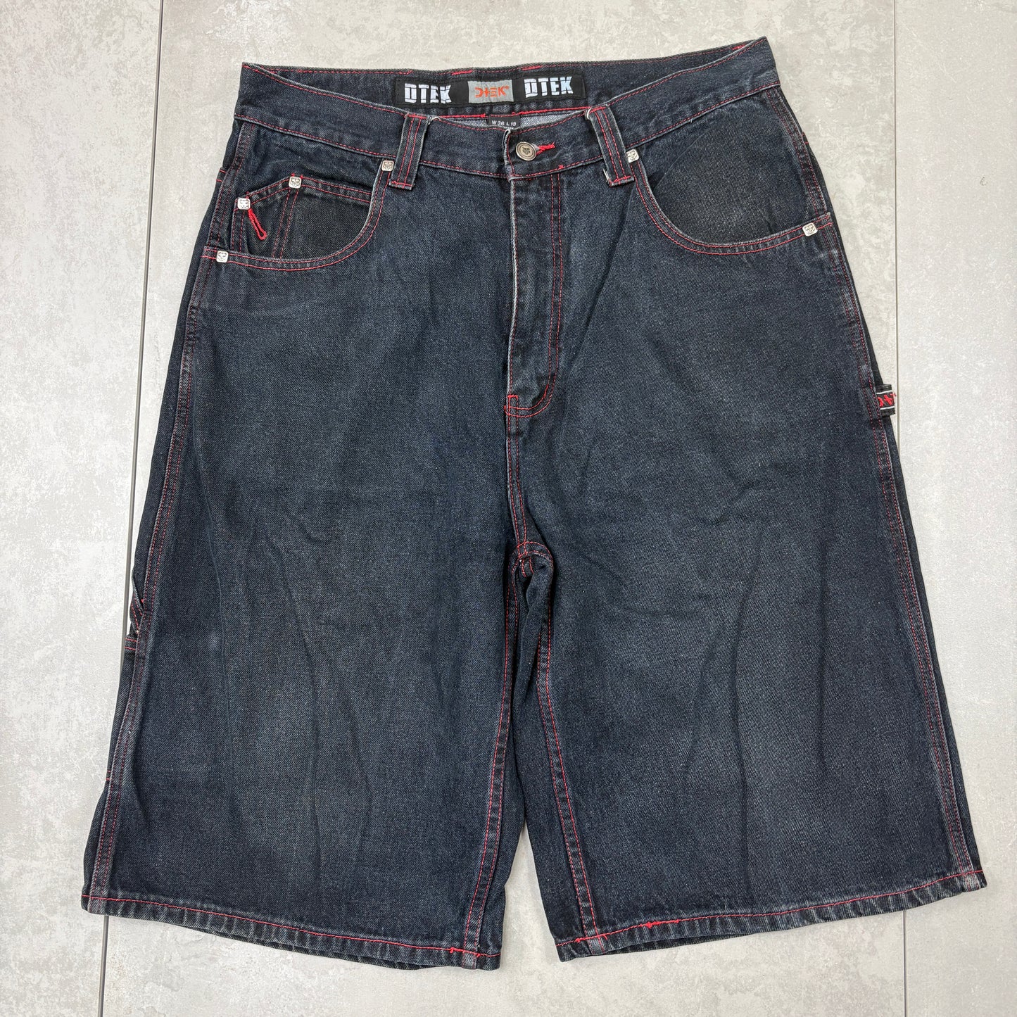 Vintage D Tek Embroidered Black Hip Hop Baggy Shorts Jorts - 34