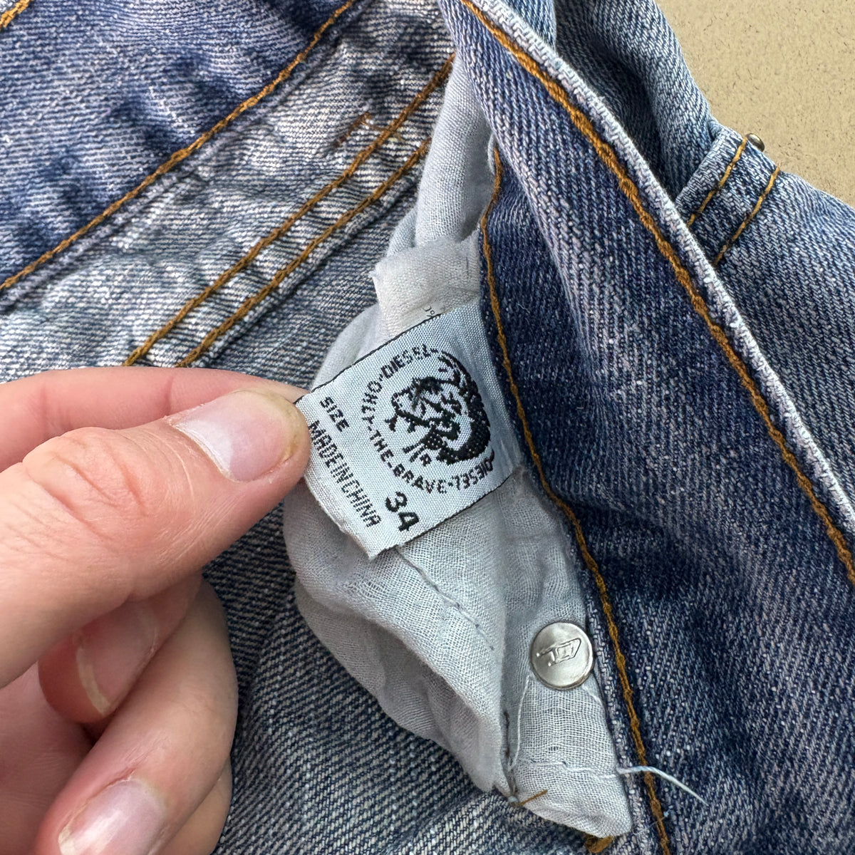 Vintage Diesel Blue Embroidered Y2K Baggy Jeans - 34S