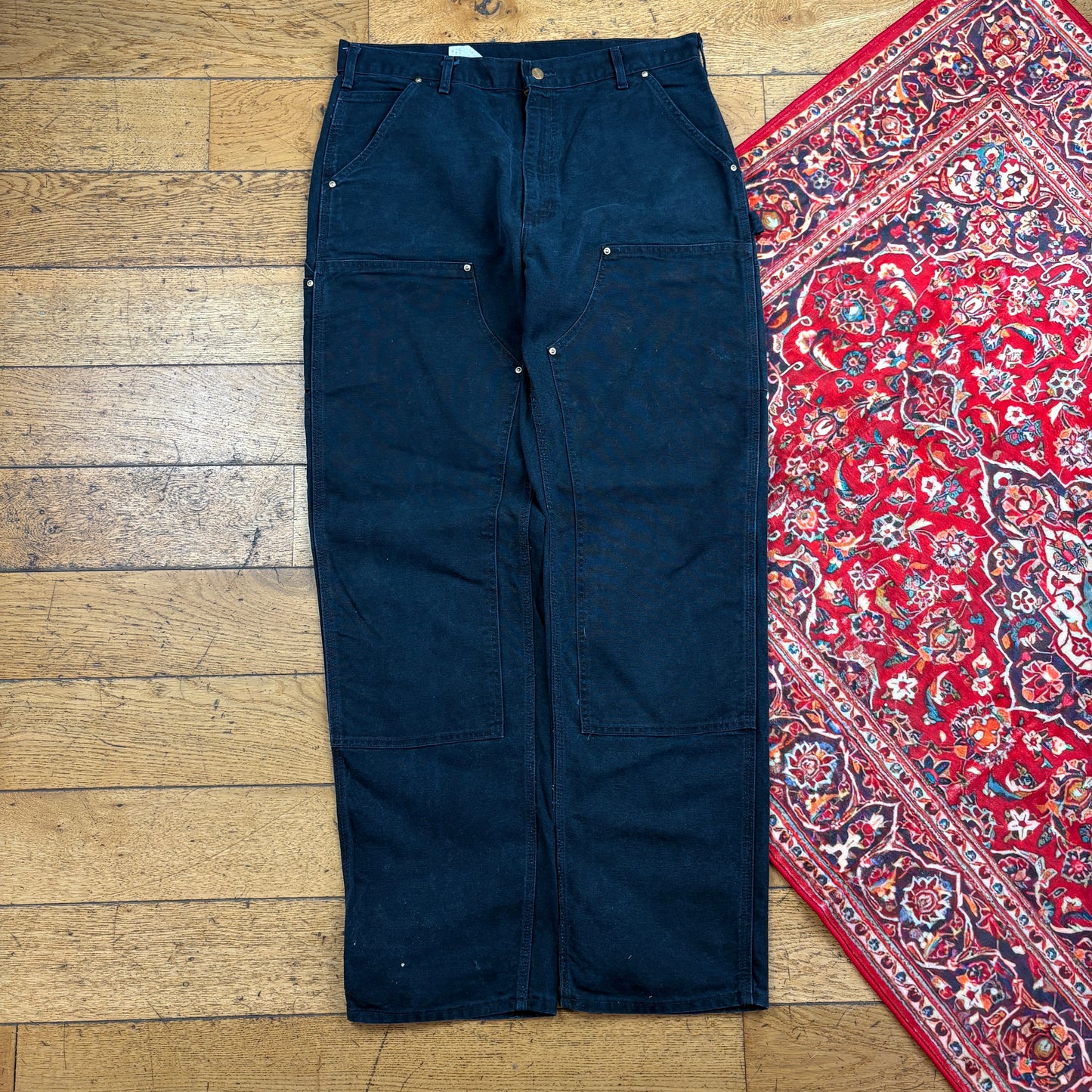 Vintage Carhartt Black Double Knee Workwear Carpenter Baggy Trousers - 36