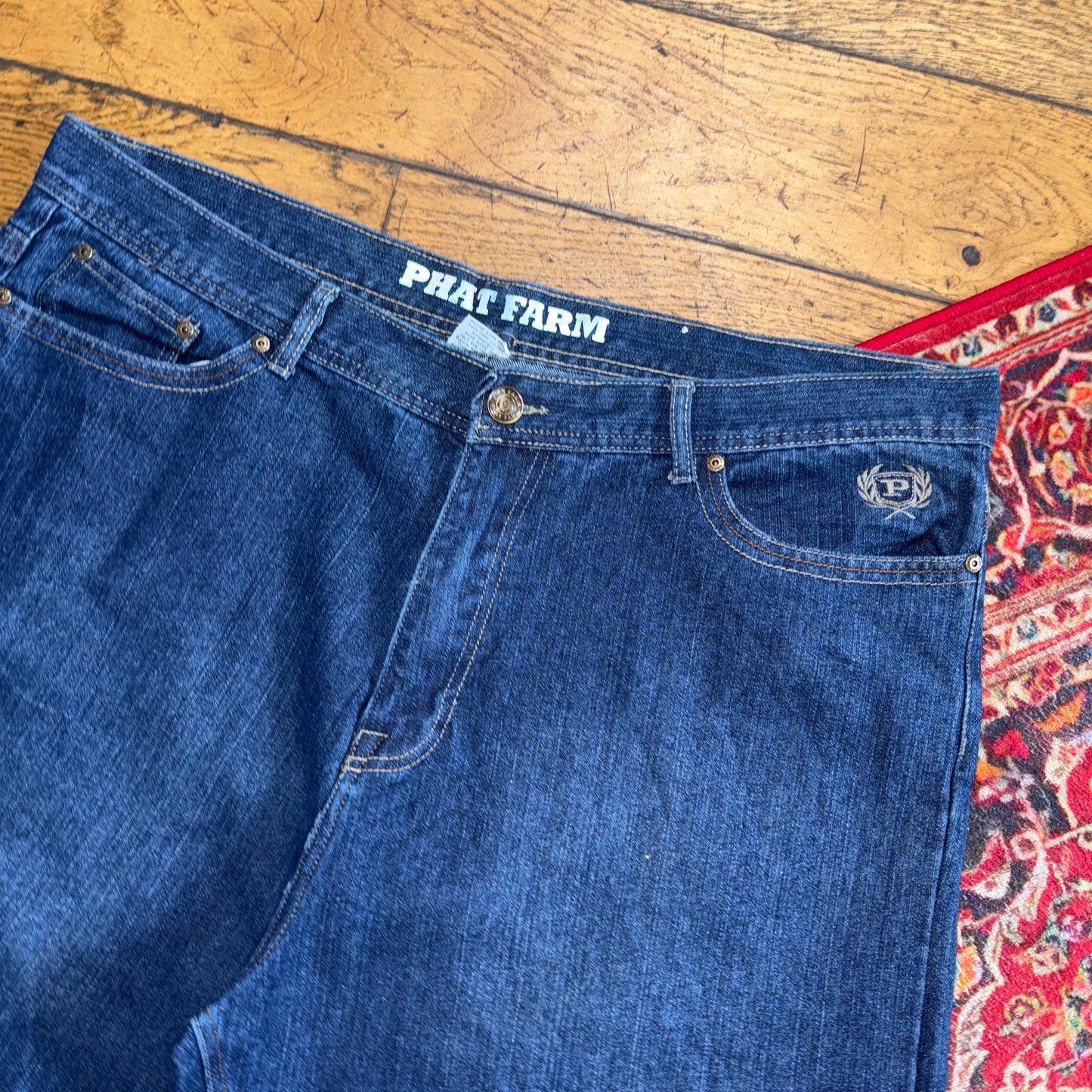 Vintage Phat Farm Blue Embroidered Y2K Hip Hop Baggy Jeans Shorts Jorts - 42