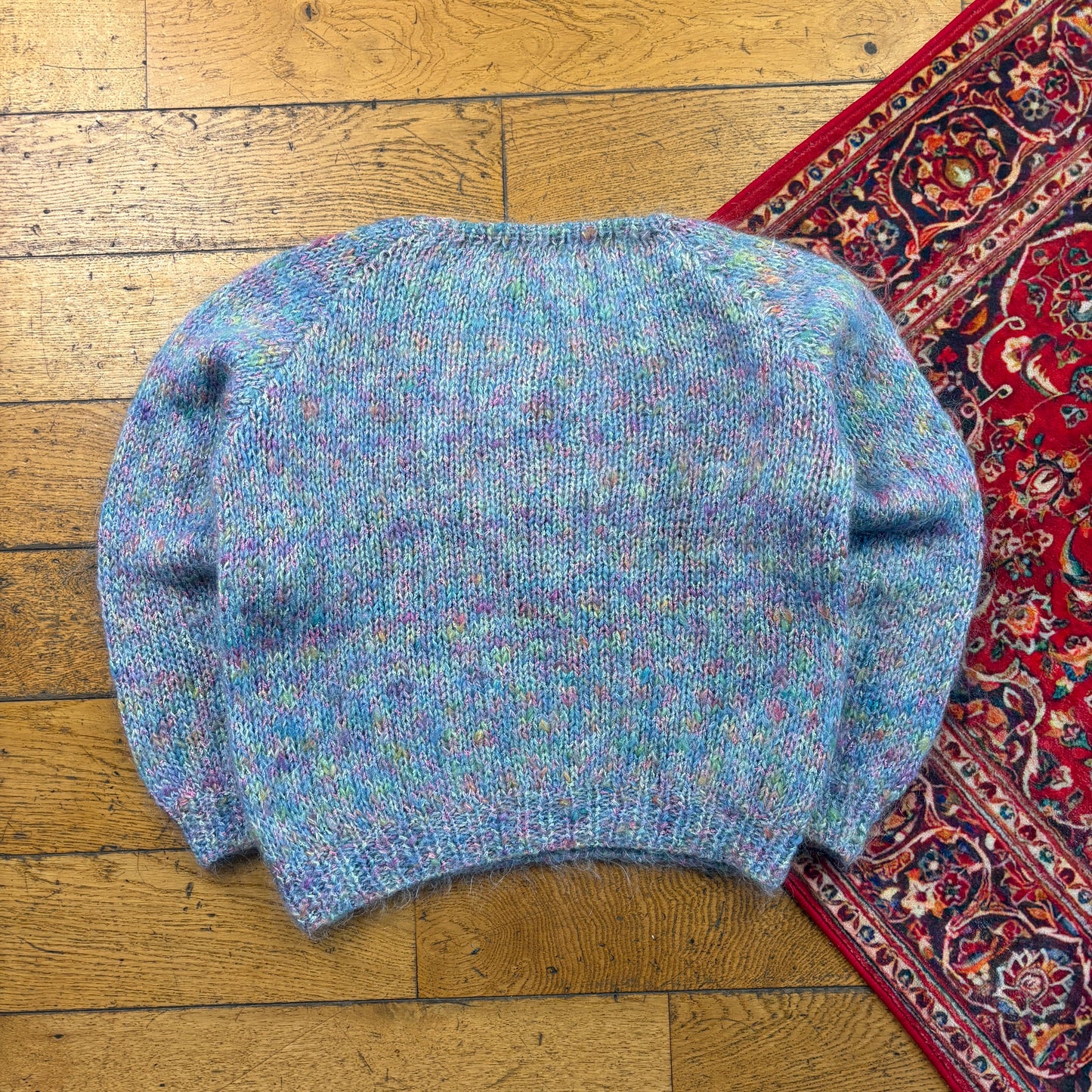 Vintage Blue Pink Womens Boxy Chunky Knit Jumper - Size 12