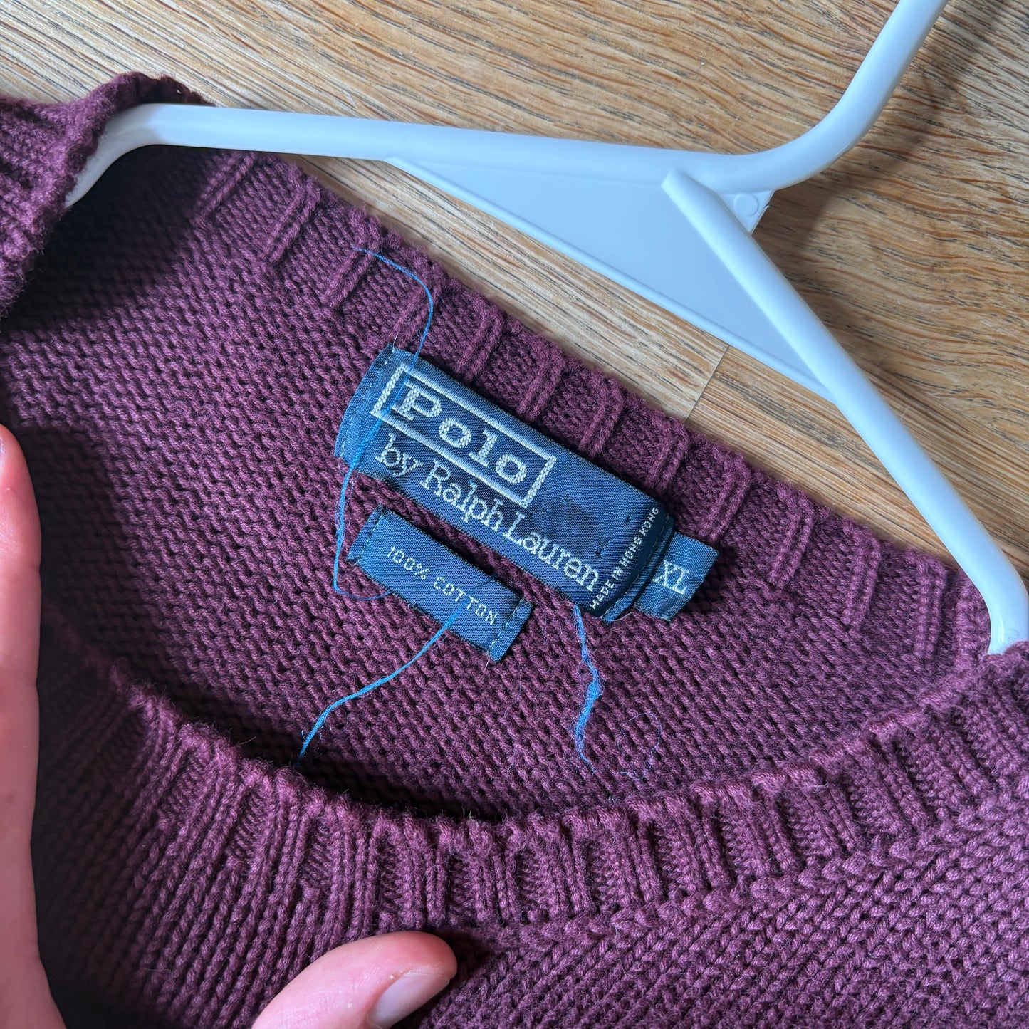 Vintage Ralph Lauren Burgundy Crewneck Chunky Knit Jumper - XL