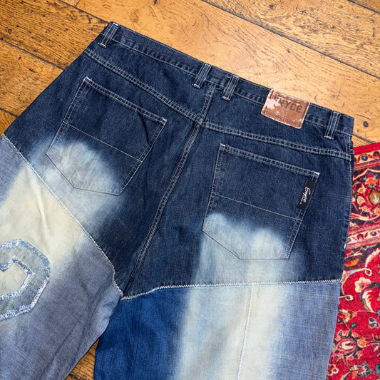 Vintage Enyce Blue Embroidered Y2K Hip Hop Baggy Jeans Shorts Jorts - 42