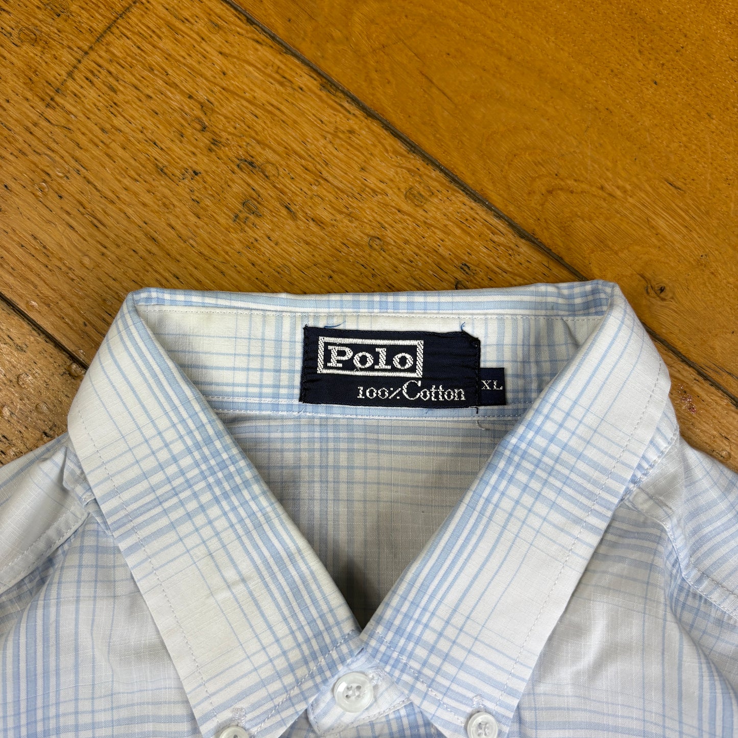 Vintage Ralph Lauren White Blue Check Short Sleeve Embroidered Shirt - XL