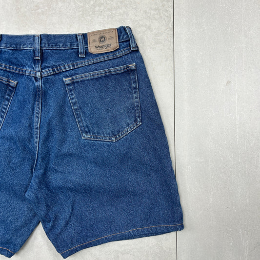 Vintage Wrangler Blue Denim Carpenter Baggy Shorts - 36
