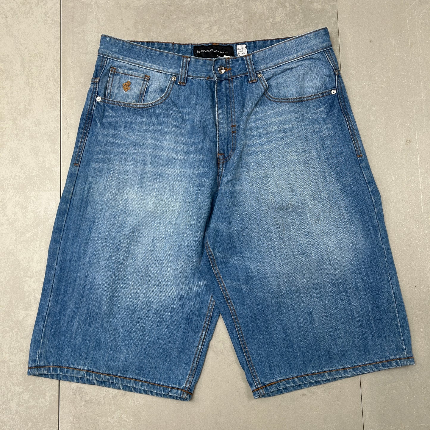 Vintage Rocawear Embroidered Hip Hop Baggy Blue Shorts Jorts - 38