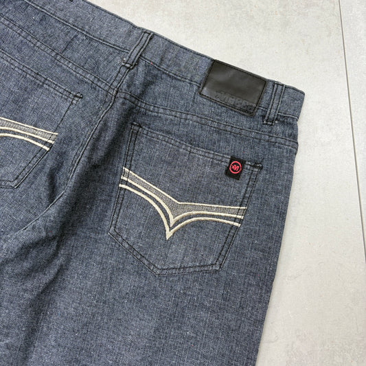 Vintage Mecca Embroidered Hip Hop Grey Blue Baggy Shorts Jorts - 34