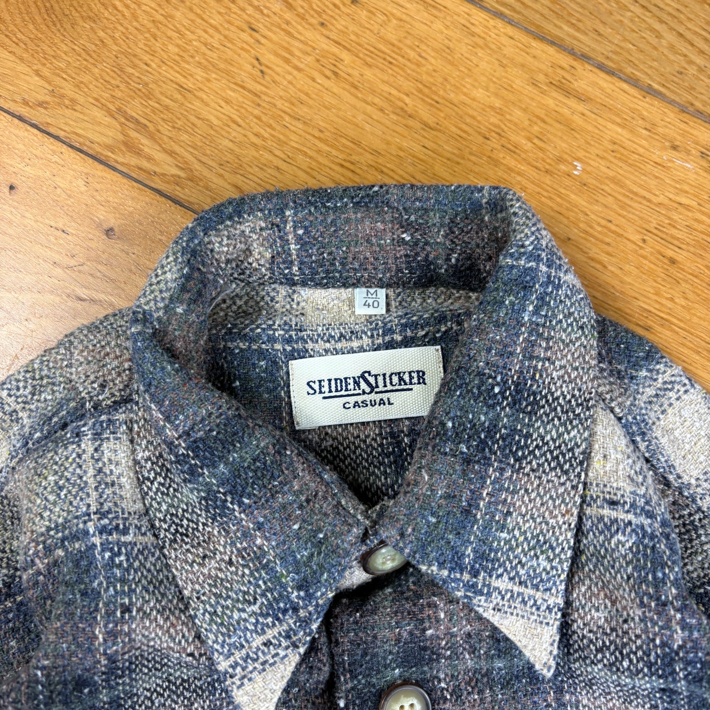 Vintage Seiden Sticker Check Flannel Grey Brown Shirt - M