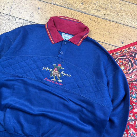 Vintage 90s Golf Navy Embroidered Rugby Sweatshirt - XL