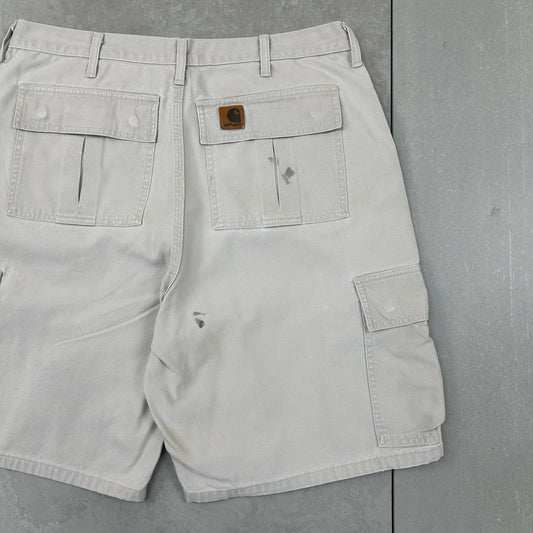 Vintage Carhartt Workwear Cream Baggy Carpenter Shorts - 36